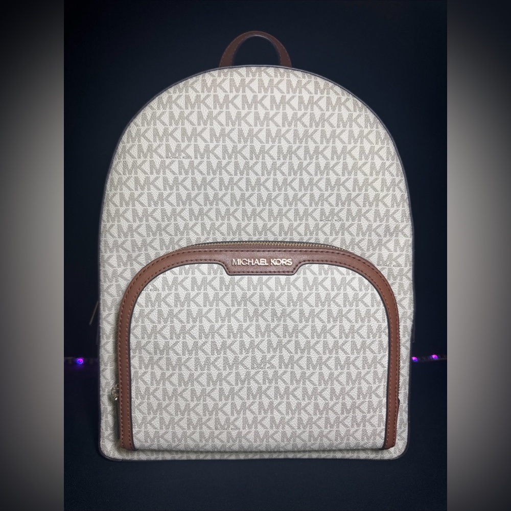 MICHAEL KORS JAYCEE LARGE ZIP LEATHER BACKPACK MK SIGNATURE $558.00 RETAIL NEW